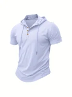 Men T Shirts  Summer Slim Fitness Hooded Short-Sleeved Bodybuilding Quick Dry Tshirt Male Gym Clothes Breathable Sports Tops - Image 8