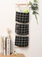 1PC Three Pockets Hanging Wall Storage Bag Household Bedroom Living Room Kitchen Cotton Linen Storage Bag - Image 15