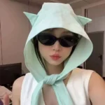 Cute Sunshade Hats Solid-colored Cat Ears Design Hooded Hat with Strap Fashion Personality Headwears Sunshade Caps For Women - Image 5