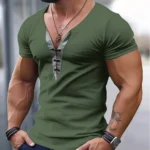 Summer Men Slim T-Shirts Short Sleeve V Neck T Shirt Man Casual Gym Tops Running Tees Football Basketball Shirts Male Clothes - Image 9