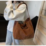 Women's Tote Bags 2025 New Fashion Suede Vintage Large Shoulder Crossbody Bag for Woman Korean Female Student Bookbag Handbags - Image 25