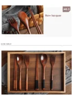 3 Pieces Tableware Natural Wood Dinnerware Spoon Chopsticks Fork Dinner Portable Tableware Grain Household Kitchen Cutlery Set - Image 16
