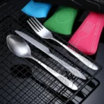 3 Pcs/set Dinnerware Portable Printed Stainless Steel Spoon Fork Steak Knife Set Travel Cutlery Tableware With Bag