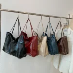 Tote Women's Bag Korean Style Large Capacity Soft Leather Shoulder Bag Retro Casual Hand-held Bucket Bag 2025 Одноплечевая сумка - Image 4