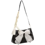 Lovely Bow Handbags for Girls Ladies Fashion Pleated Shoulder Bags for Women Simple Design Female Underarm Bag Casual Tote Purse - Image 6