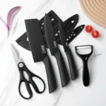 3-5PCS black stainless steel kitchen knife set, including a full set for kitchen, dormitory, household use, chef's knife, fr - Image 5