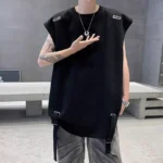 High Street Sleeveless T-shirts for Men in Summer New American Small Neckline Design Niche Pussy and Handsome Vest Vest - Image 4