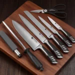 High-quality 8piece premium stainless steel kitchen knife set including kitchen chef knives with rubber wood block knife holders - Image 9