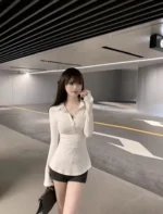 Polo Neck T Shirt for Women Coquette Clothes Sexy Woman Tshirt Trend Plain On Offer New Youth Fashion 2025 Basic Polyester In - Image 31