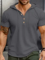 Men T Shirts  Summer Slim Fitness Hooded Short-Sleeved Bodybuilding Quick Dry Tshirt Male Gym Clothes Breathable Sports Tops - Image 28
