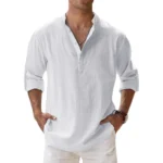 New Cotton Linen Shirts for Men Casual Shirts Lightweight Long Sleeve Henley Beach Shirts Hawaiian T Shirts for Men - Image 9