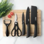 3-5PCS black stainless steel kitchen knife set, including a full set for kitchen, dormitory, household use, chef's knife, fr - Image 4
