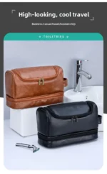 Large Hanging Toiletry Cosmetic Travel Bags for Men Women Leather Travel Bags with Hanging Hook Toiletries Bathroom Shaving Bags - Image 10
