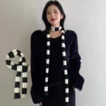 Y2k Black Grey Stripe Long Scarves Women Harajuku Cotton Scarves Black And White Striped Scarf  Thin Long Decorative Neckerchief - Image 3