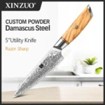 XINZUO 1-8pcs Kitchen Knife Set 73 Layers Custom Damascus Steel 15°±1 Per Side Steel Blade with Olive Wood Handle - Image 7
