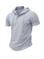Men T Shirts  Summer Slim Fitness Hooded Short-Sleeved Bodybuilding Quick Dry Tshirt Male Gym Clothes Breathable Sports Tops - Image 4