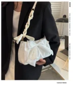 Lovely Bow Handbags for Girls Ladies Fashion Pleated Shoulder Bags for Women Simple Design Female Underarm Bag Casual Tote Purse - Image 11