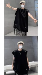 High Street Sleeveless T-shirts for Men in Summer New American Small Neckline Design Niche Pussy and Handsome Vest Vest - Image 7