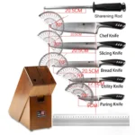High-quality 8piece premium stainless steel kitchen knife set including kitchen chef knives with rubber wood block knife holders - Image 13
