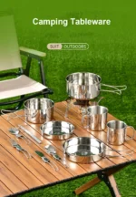Stainless Steel 8Pcs Cookware Set for Camping Camping Pot and Pan Set with Cups Outdoor 2-3 Person Tableware for Hiking Picnic - Image 12