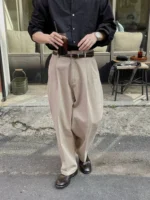 trousers for men with concealed buttons, loose straight trouser casual and versatile commuting suit trousers, trendy - Image 9