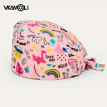 pink Printed Hats Men And Women Work Hat Scrub Cap Gorro Enfermera Quirofano Scrub Cap cotton Scrubs hat nurse accessories