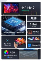 Ninkear T40 Laptop Touchscreen 2 in 1 Tablet Intel N100 14 Inch Fhd 16Gb Ddr5+512Gb Ssd Wifi 6 Rgb Backlit Keyboard with Stylus - Image 8