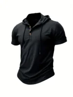 Men T Shirts  Summer Slim Fitness Hooded Short-Sleeved Bodybuilding Quick Dry Tshirt Male Gym Clothes Breathable Sports Tops - Image 7