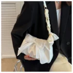 Lovely Bow Handbags for Girls Ladies Fashion Pleated Shoulder Bags for Women Simple Design Female Underarm Bag Casual Tote Purse - Image 36