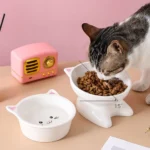 Pet Supplies Ceramic Cat Bowl Creative Cute Dog Food Feeding Basin Multi-use Slanted Mouth Pet High Foot Bowl Kitten Puppy - Image 3