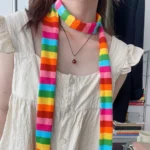 Women antumn Stripe Pattern Scarf Thin Neckerchief Y2k Style Thin long Cotton Scarves Punk Decorative Scarf Clothing accessories - Image 2