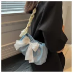 Lovely Bow Handbags for Girls Ladies Fashion Pleated Shoulder Bags for Women Simple Design Female Underarm Bag Casual Tote Purse - Image 16