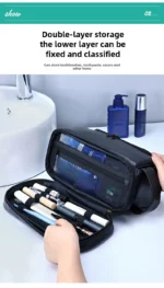 Large Hanging Toiletry Cosmetic Travel Bags for Men Women Leather Travel Bags with Hanging Hook Toiletries Bathroom Shaving Bags - Image 13