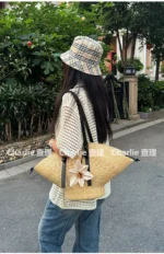 Straw Woven Handbags For Women Handmade Travel Seaside Beach Bag Summer New Handle Bucket Bag Shopping Tote Bag Basket Bolsa - Image 2