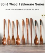 3 Pieces Tableware Natural Wood Dinnerware Spoon Chopsticks Fork Dinner Portable Tableware Grain Household Kitchen Cutlery Set - Image 10