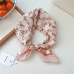 55cm Flower Floral Print Square Scarf Neckerchief Fashion Scarves Kerchief Bandanas Headscarf Hair Ribbon Accessories for Women - Image 13
