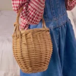 Handmade rattan woven handbag fashion countryside picnic bucket bag shopping basket summer beach bag