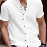 Summer Men's Short-sleeved Shirts Fashion New Casual Cotton Linen Shirt Breathable Stang Collar Button-up Tops T-shirts for Men