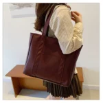 Simple Large Capacity Tote Bags for Women Retro Pu Leather Ladies Shoulder Bag Commuter Portable Girls Student Underarm Handbag - Image 17