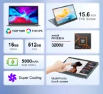 Ninkear YBOOK15 2 in 1 Laptop AMD Ryzen™ 3 3200U 15.6' 360° Flip FHD IPS Touchscreen 16G+512GB SSD  Backlit Keyboard Windows 11 - Image 10