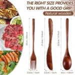 Wooden Cutlery Set For Dinner, Kitchen Flatware Tableware Utensil Set Includes Spoon, Fork, Knife - Image 2