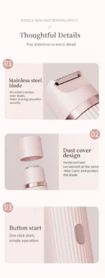 Electric Shaver for Women Waterproof Wet Dry Hair Razors 2 in 1 Double Head Underarm Bikini Beard Hair Trimmer Electric Razor - Image 23