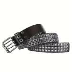 Women Belt  Fashion Square Beads, Willow Nails, Three Exhaust Eyes, Punk Street Cool, Personalized Men's and Women's Belts - Image 15