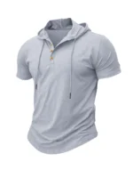 Men T Shirts  Summer Slim Fitness Hooded Short-Sleeved Bodybuilding Quick Dry Tshirt Male Gym Clothes Breathable Sports Tops - Image 15