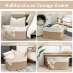 Laundry Basket, Woven Storage Baskets for Organizing, Cube Cotton Rope Baskets for Shelves, Magazine & Newspaper Baskets - Image 6