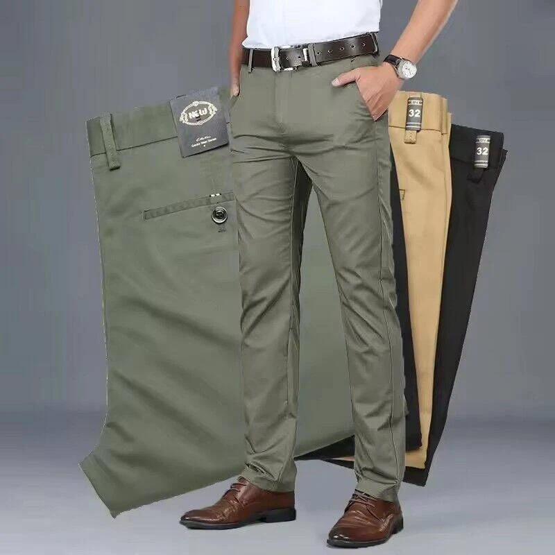 S87f6f9f9a3cd49088a252b1952f6126bG.webp Men's Classic Stretch Casual Pants Business Office Straight Male Pants Brand Clothing Fashion Soft Cozy Trousers Solid Color - Image 1