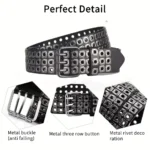 Women Belt  Fashion Square Beads, Willow Nails, Three Exhaust Eyes, Punk Street Cool, Personalized Men's and Women's Belts - Image 4
