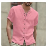 Summer Men's Short-sleeved Shirts Fashion New Casual Cotton Linen Shirt Breathable Stang Collar Button-up Tops T-shirts for Men - Image 10