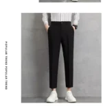 Men's Beige Slim-Fit Cropped Pants Pleated Detail Formal Casual Trousers - Image 13