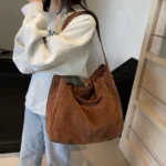Women's Tote Bags 2025 New Fashion Suede Vintage Large Shoulder Crossbody Bag for Woman Korean Female Student Bookbag Handbags - Image 9